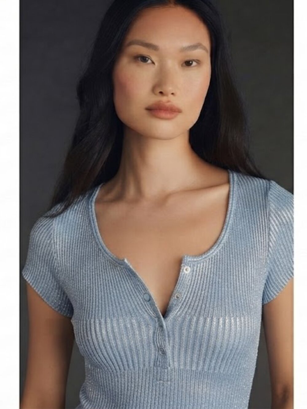 Anthropologie Pilcro Silver Blue Andie Ribbed Henley Top